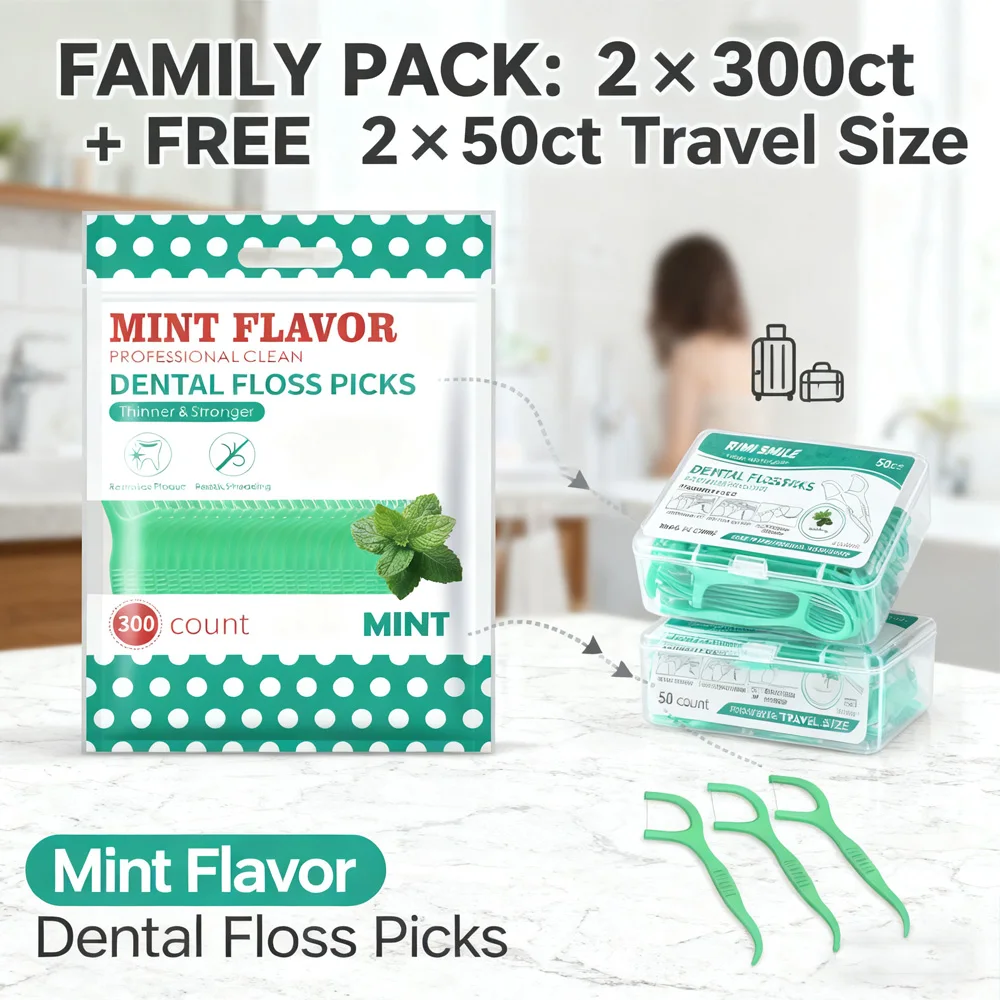 50/350/750PCS Mint Floss Picks Family Pack - Disposable Dental Flossers, Better Than Toothpicks & Floss Rolls, Oral Care Tools