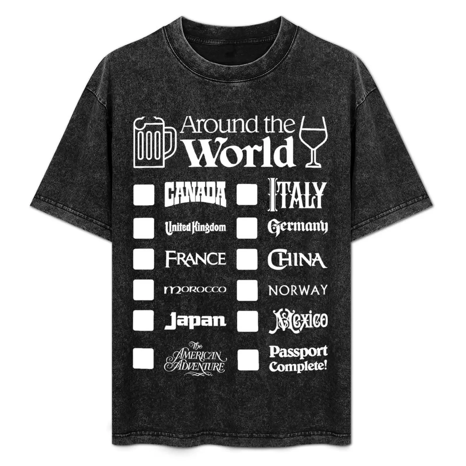 

Epcot Drink Around the World (White Text, Canada First) T-Shirt customs quick-drying mens vintage t shirts