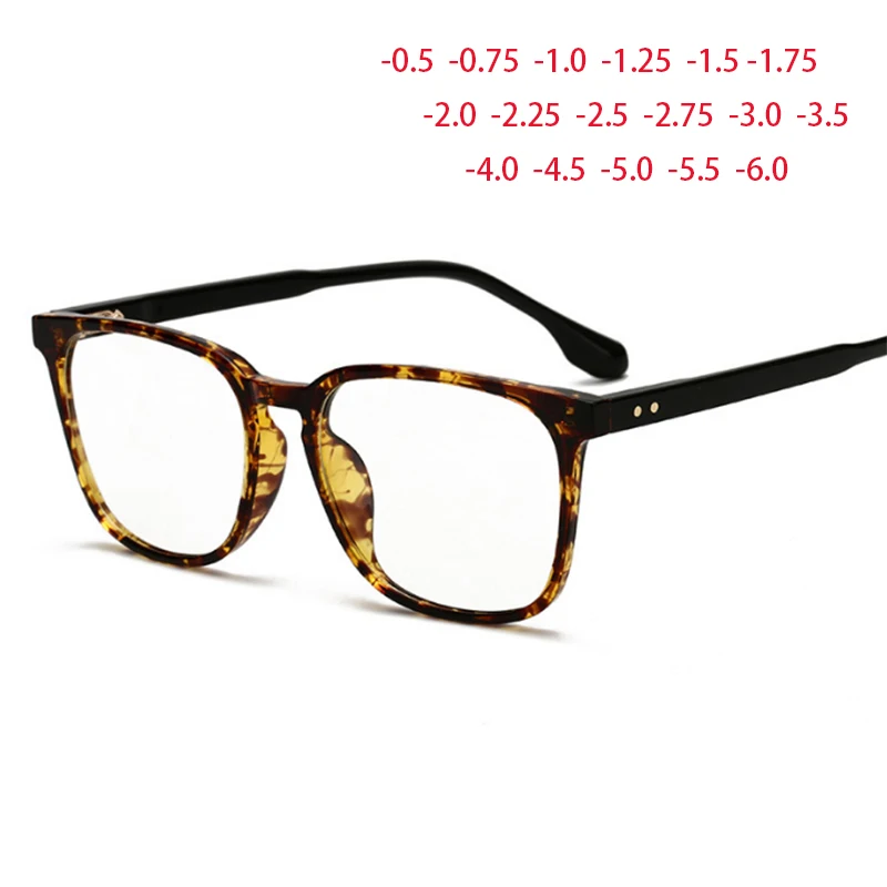 

0 -0.5 -0.75 To -6.0 Blue Light Blocking Leopard Frame Square Myopia Glasses Finished Women Men TR90 Prescription Spectacles