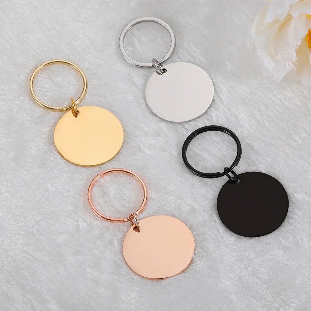 Wholesale 10Pcs/Lot Round Blank Mirror Polished Stainless Steel Keychain for DIY Custom Logo Name Women\'s Men\'s Keychain