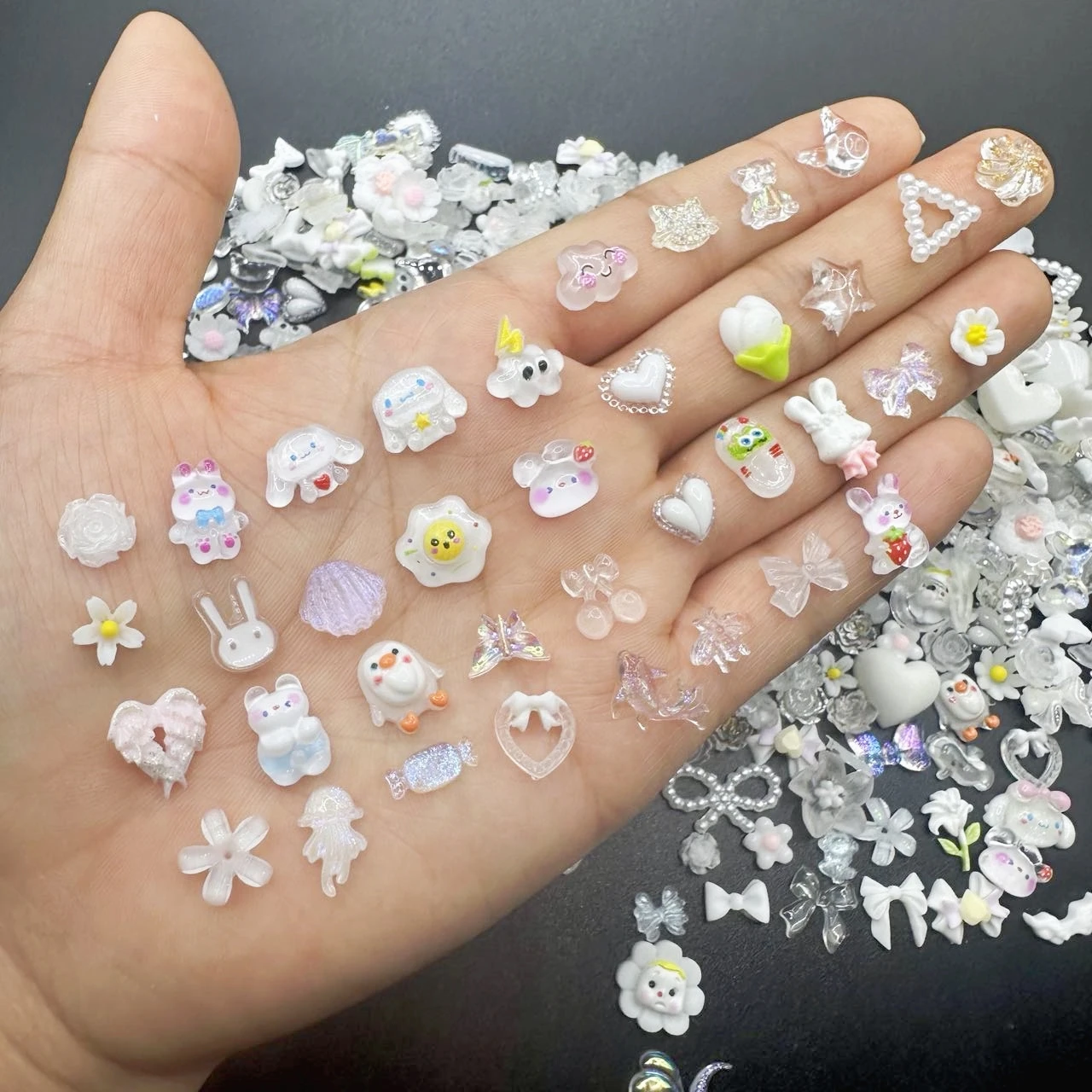 Kawaii Prego Encantos Em Massa, Arco Flor, Dos Desenhos Animados Resina Jewel Nails Acessórios, 3D Acrílico Nail Art Decoração Peças, Design Misto, 20Pcs