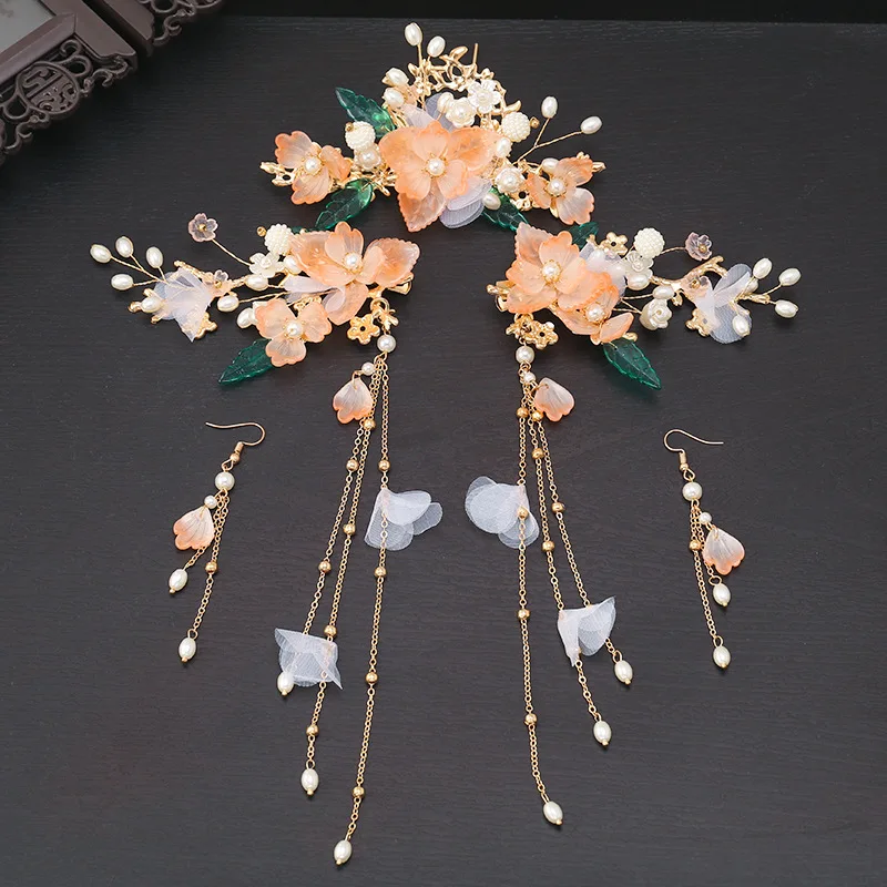 Vintage Hair Sticks Chopsticks Hair Clips Chinese Hair Accessories Flower Tassel Hairpins Pearl Alloy Headpiece Hair Jewelry