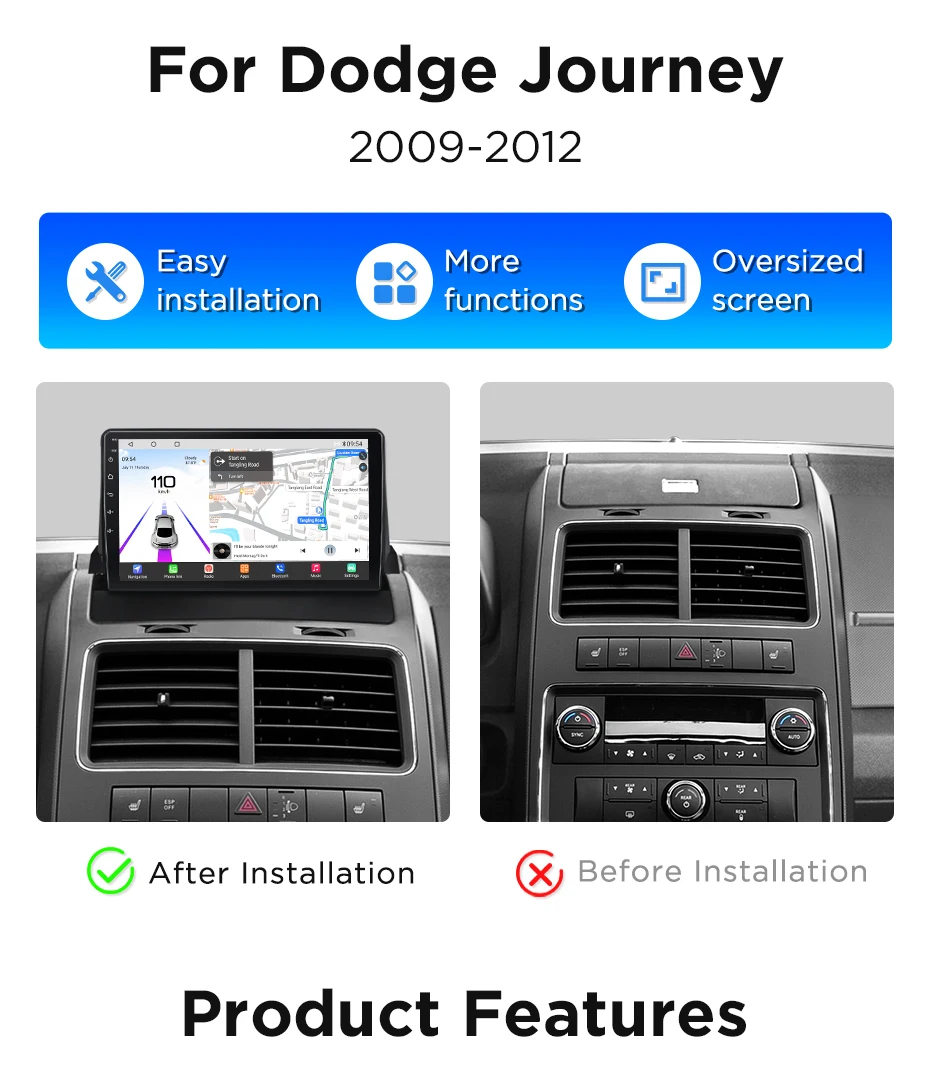 Junsun 360° ° Panoramakamera 8-Kern-Autoradio für Dodge Journey 2009–2012 Wireless CarPlay Android Auto Stereo GPS Navi RDS 2din – Detail 2