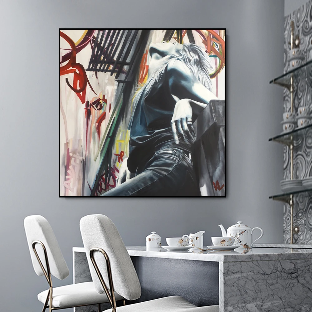 Abstract Oil Art Woman Take A Break Posters Canvas Painting Modern Wall Modular Prints Pictures Home Room Decoration Ready Frame