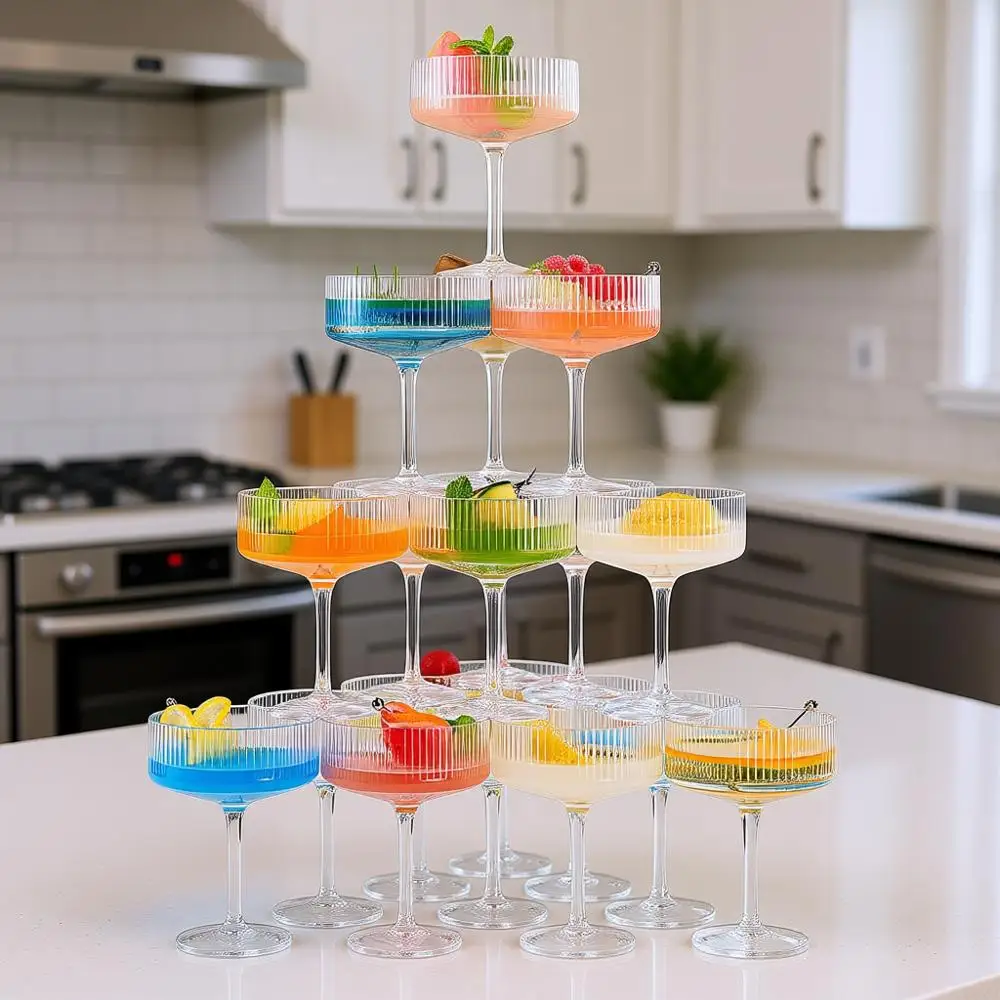 

Набор из 20 акриловых бокалов, 10 унций, небьющиеся пластиковые бокалы для шампанского, небьющиеся рифленые бокалы-купе, коктейльные бокалы на ножке в стиле ар-деко