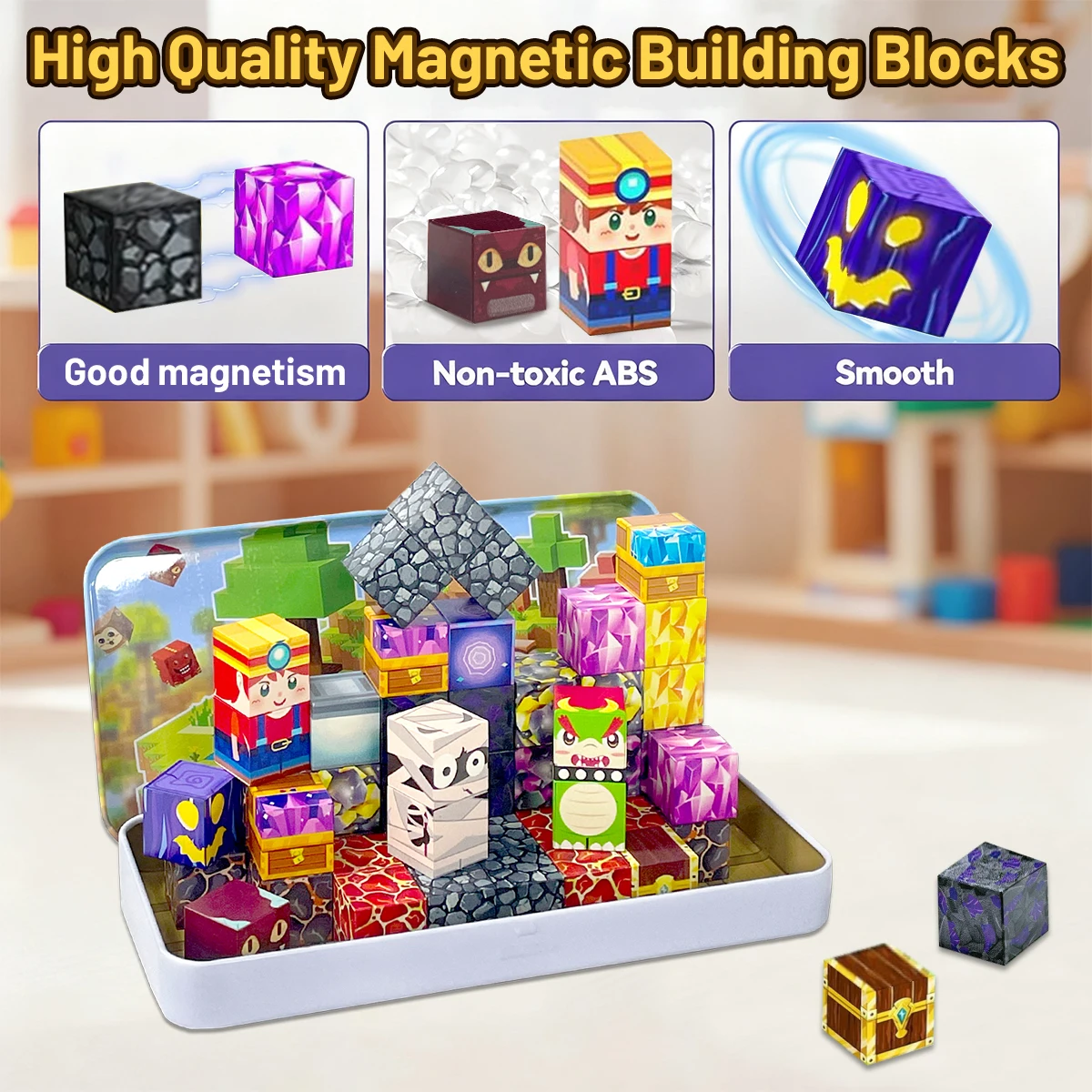 35PCS Magnetic Building Blocks Toys STEM Educational Magnet Toys For Kids Boys Girls Birthday Gifts With Iron Box