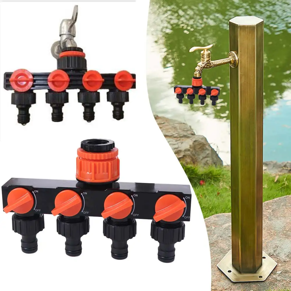 4 Independent Switches Garden Hose Splitter Flexible Hose Connection Heavy Duty Hose Connector Splitter Robust Valve