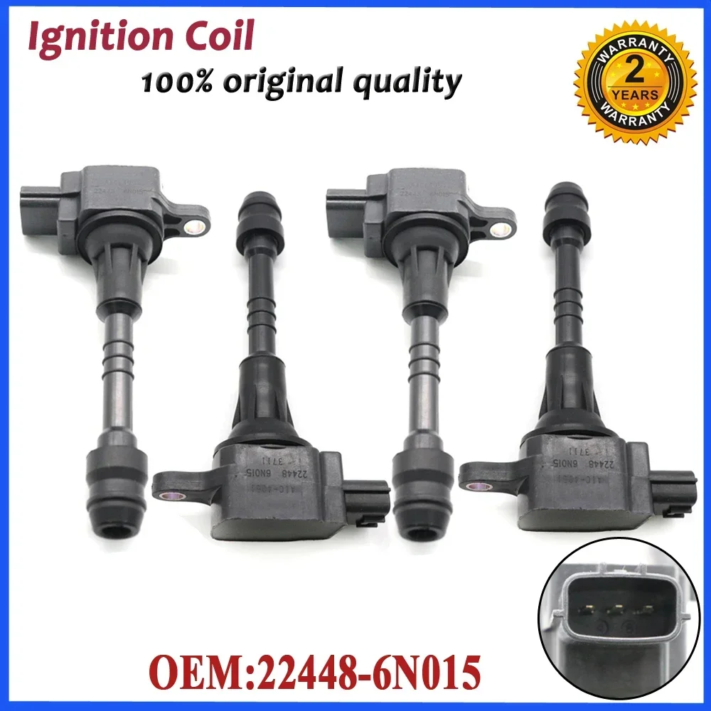 4pcs/lot Car Ignition Coil 22448-6N015 Fit For Nissan Sentra 1.8L Almera N16 Primera P11 224486N011 2001-2006 AIC-4004G