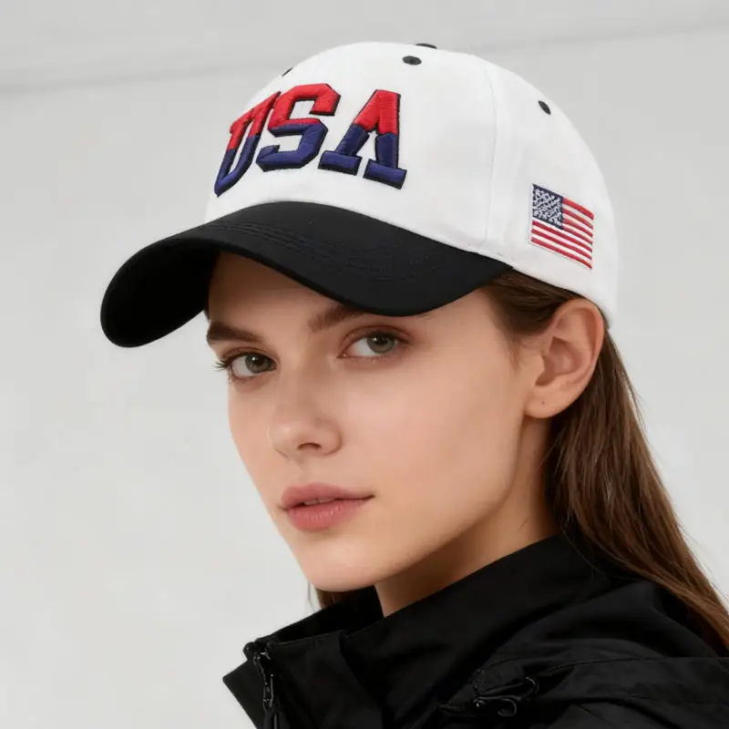 Pure Cotton USA Letter Embroidered Baseball Cap Casual Duckbill Hat Spring Summer Outdoor Sun-Shading