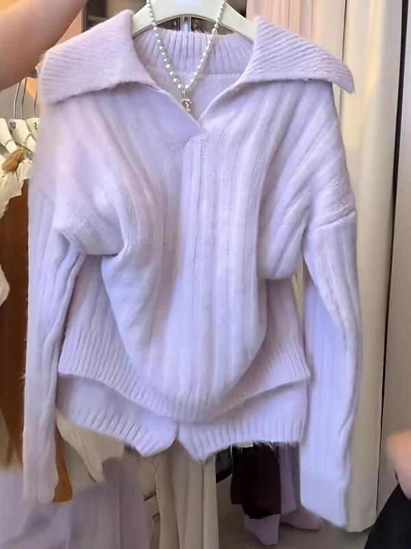 

Корейские брюки с высокой талией, комплект из двух предметов, женский вязаный длинный свитер свека с воротником, модная осенне-зимняя одежда