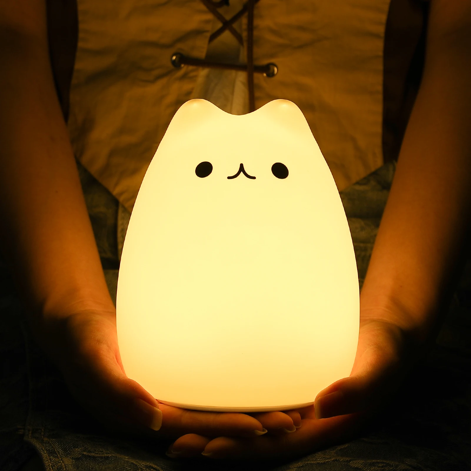 Luz de noche LED de silicona para bebés y niños, lámpara de gato remoto con Sensor táctil, decoración de habitación, juguete de regalo de vacaciones
