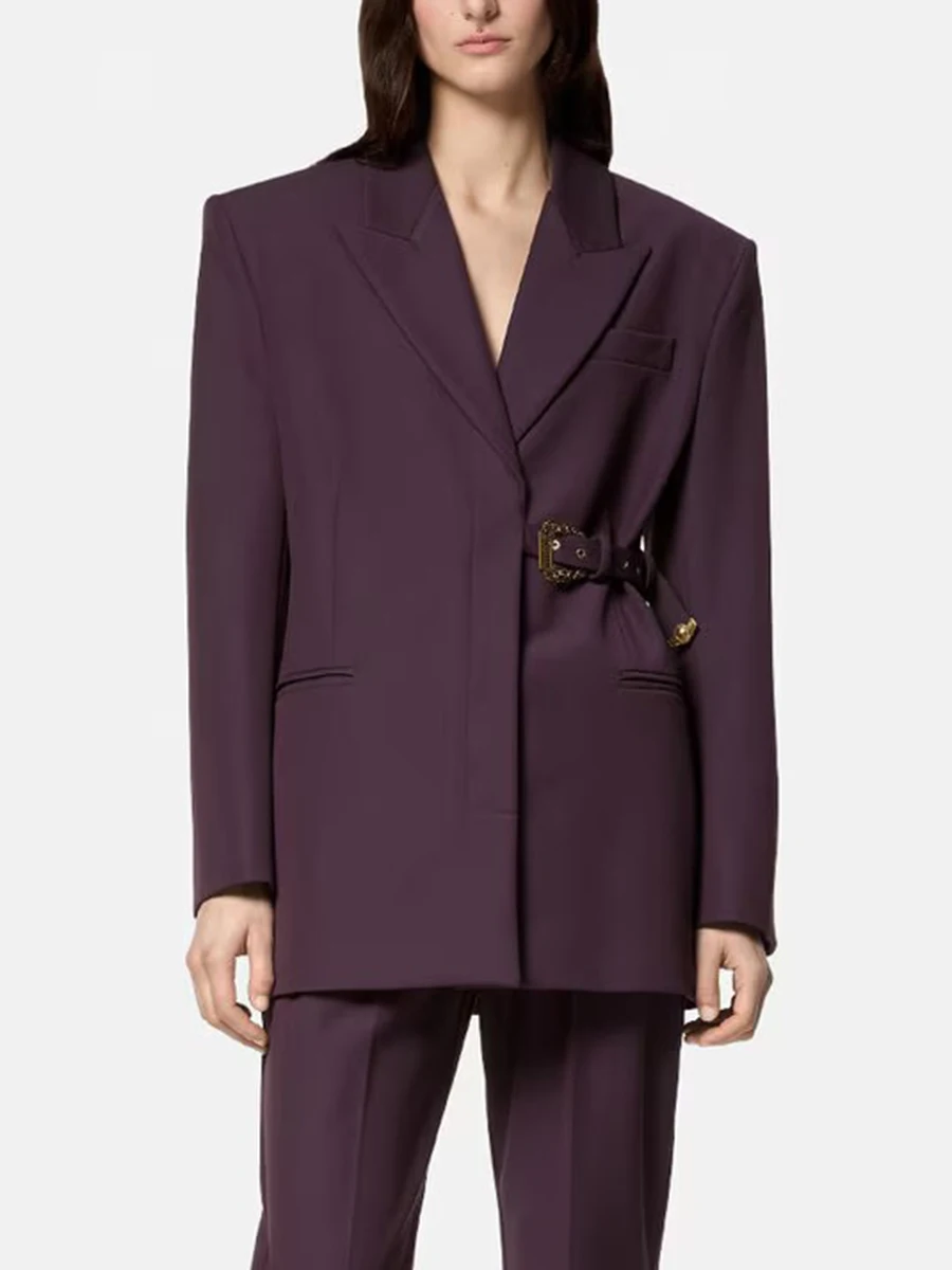 CHICEVER Solid Patchwork Side Belt Formal Blazers for Women Notched Collar Long Sleeve Spliced Pocket High Quality Coats Female