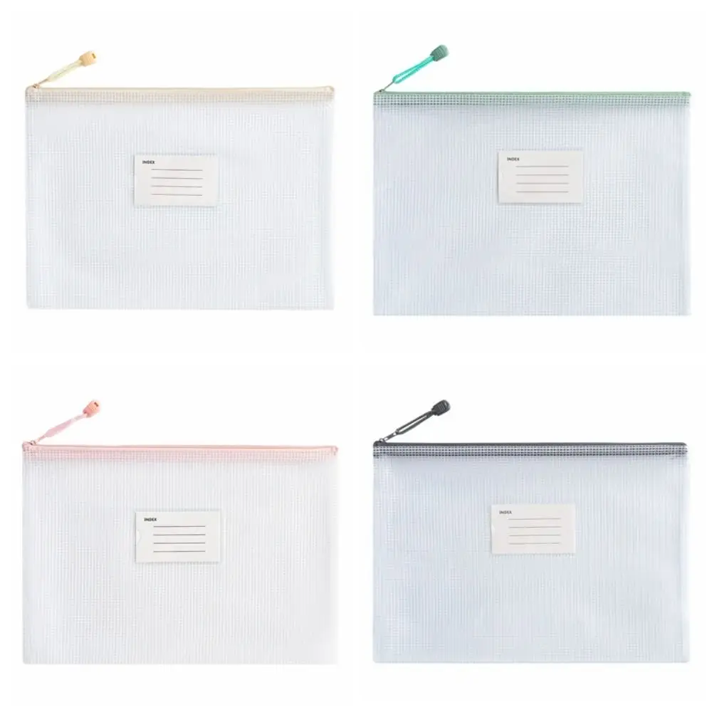 PVC A4 Mesh File Bag Thickened Zipper Document Storage Bag Subject Sorting Transparent Information Bag School Office Supplies