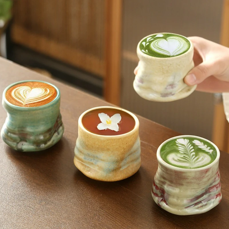 

Japanese Style Kiln Made Espresso Cup Ceramic Cup Creative Vintage Irregular Single Mugs Household Afternoon Teacup Mugs New