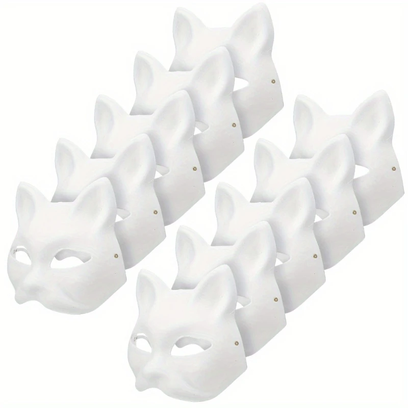 Japanese Mask Paper - DIY Paintable Cat Half Face Mask for Halloween Cosplay Animal Costume Party Decor Craft Prop Blank Mask