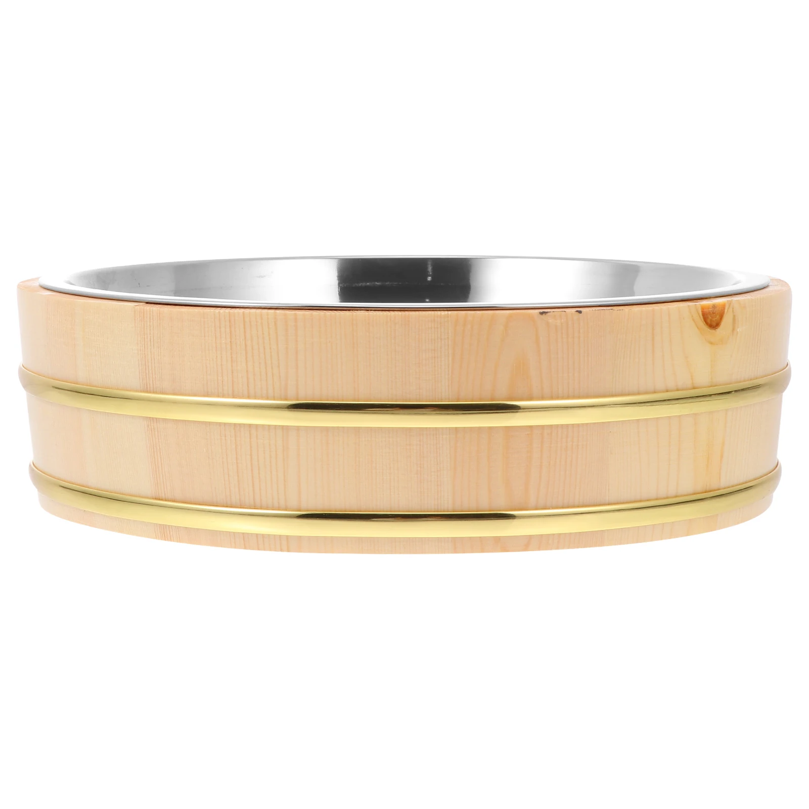 

1 pc Wooden Sushi Bowl Stainless Steel Food Bucket Thickened Rice Mixing Bowl For Home Restaurant Use Japanese Style