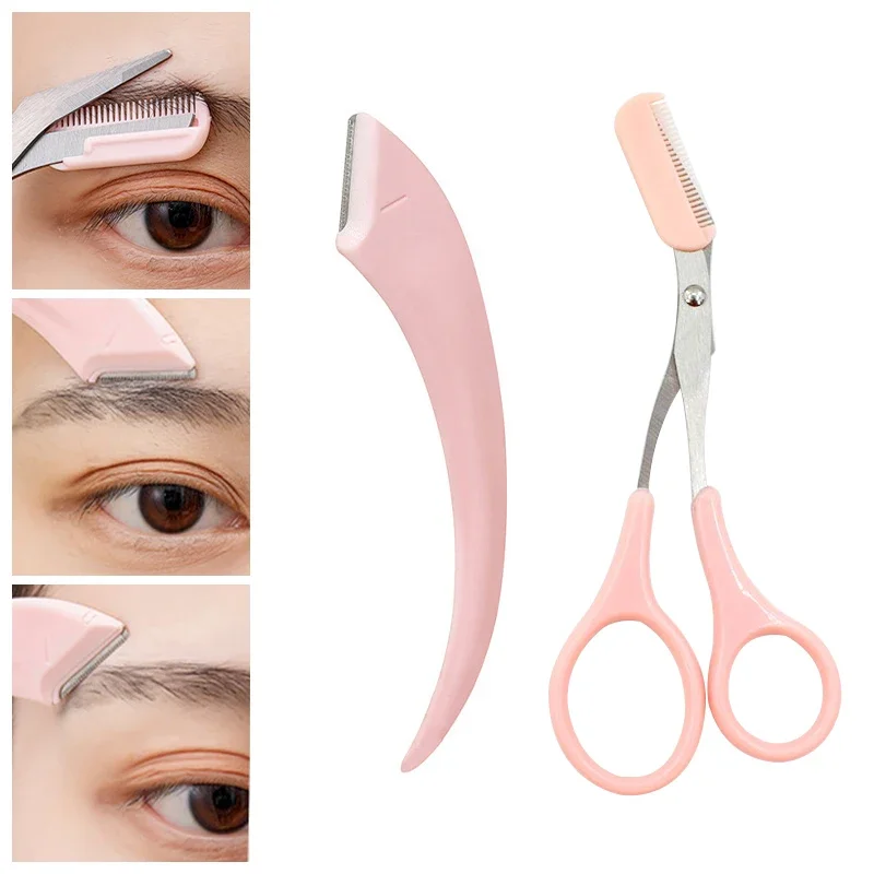 

Falcate Eyebrow Trimmer Stainless Steel Eyebrow Razor Beginner Eyebrow Trimmer Scissors with Comb Eyelashes Scissors Makeup Tool