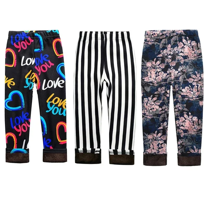 

Baby Girls Leggings Children's Thicken Trousers Autumn Winter Warm Pants Cartoon Tight Pencil Pants Vintage Flowers Leggings