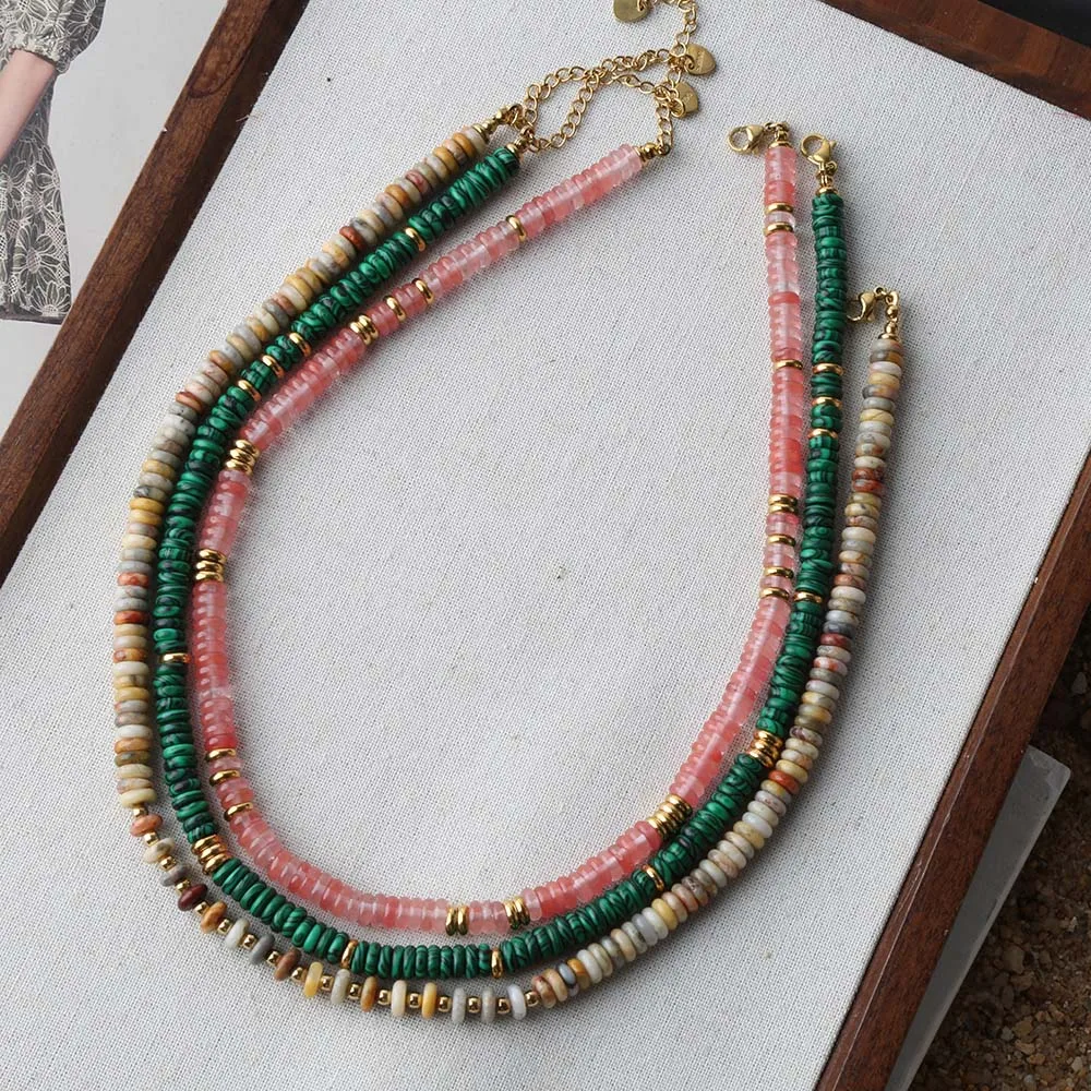 2026 Natural Stone Tiger Eye Malachite (optimized) stone beads chain Necklace Water Resistant Stainless Steel Decoration Jewelry