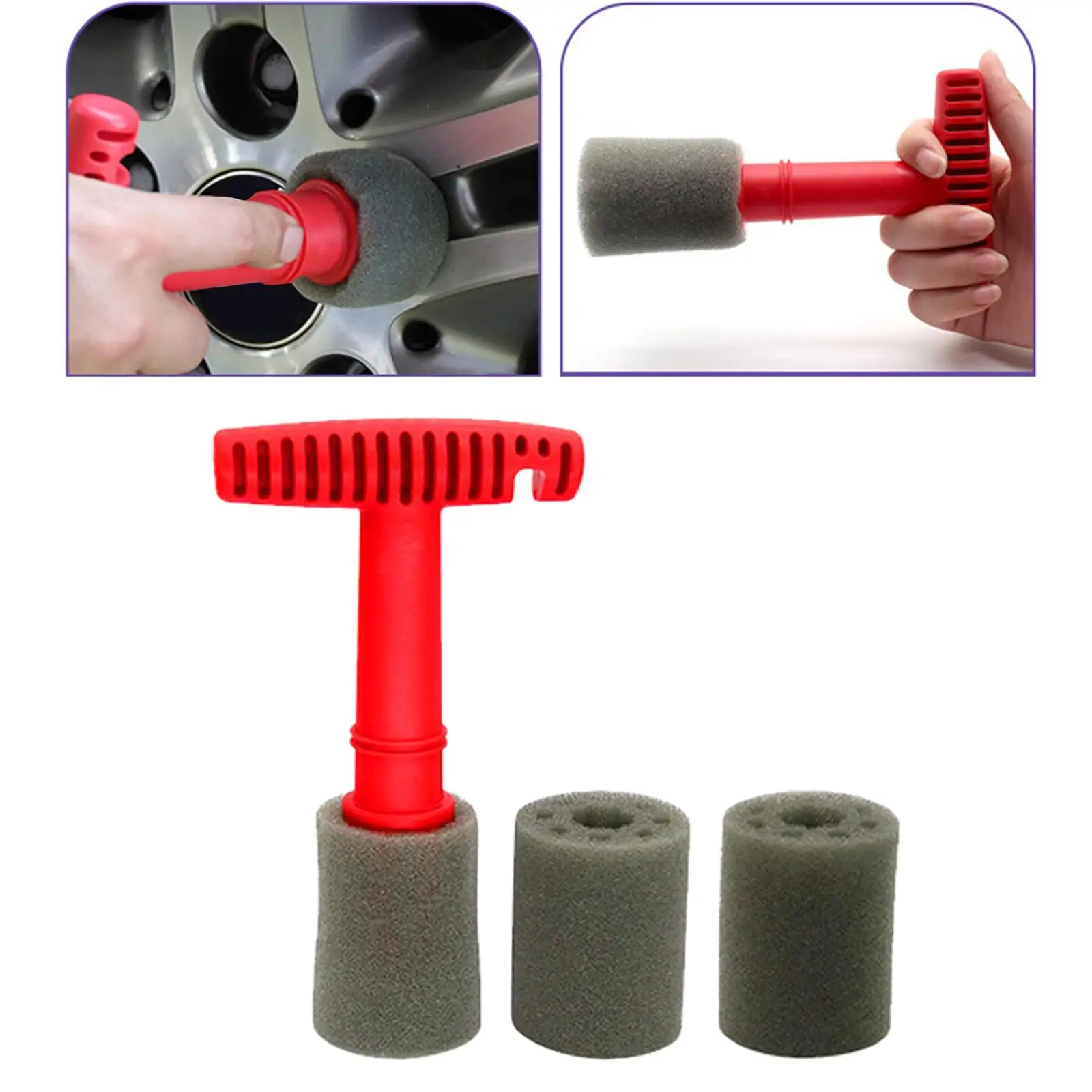 Car Detailing Brush Clean and Maintain with 2 Extra Sponges Detachable Tire Rim