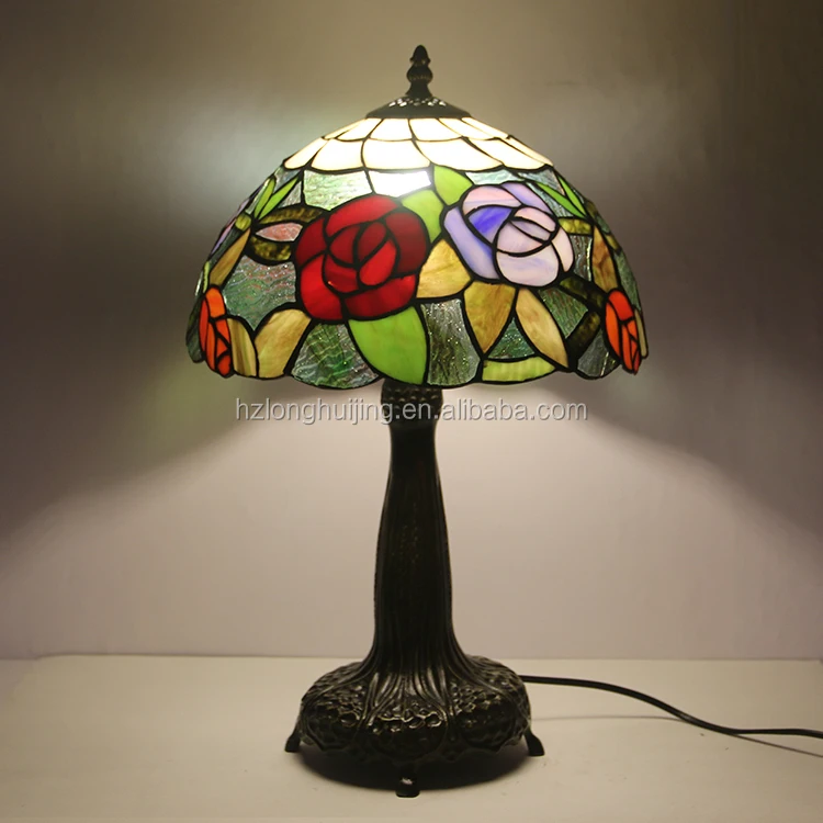 

Настольная лампа в американском стиле Тиффани, 12 дюймов, с витражным стеклом, для спальни, прикроватная, для гостиной, домашняя, с основанием из сплава, барная лампа