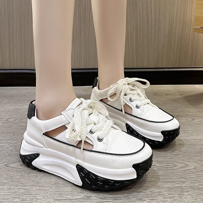 2023 Spring Chunky Sneakers Shoes for Women Europe Baotou Heightening Dad Shoes Mixed Color New  Sport Platform Single Shoes