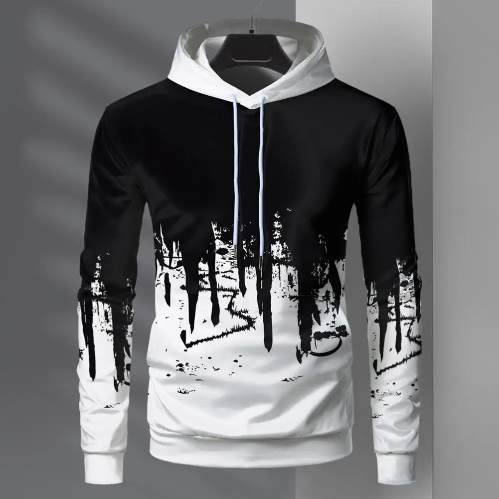 Casual Men Hoodie Men's 3d Contrast Color Printing Sport Hoodie with Drawstring Hood Elastic Cuff Hem Spring/fall Outdoor