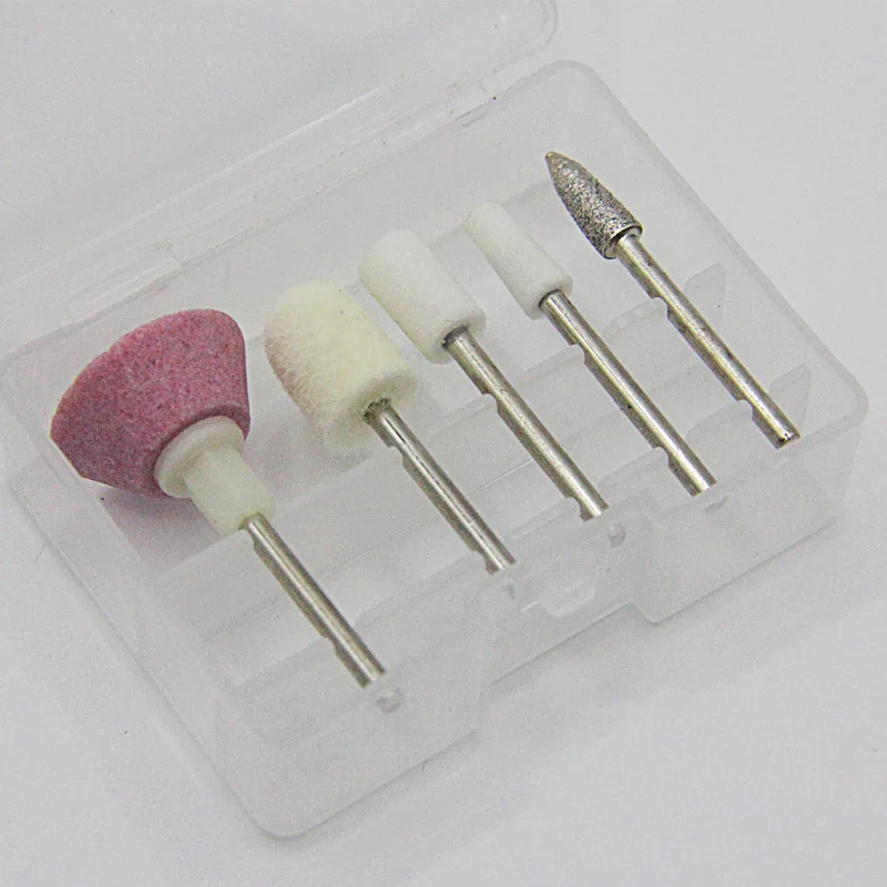 مجموعة رؤوس مثقاب طلاء الأظافر مكونة من 5 قطع، 2.35 مم - مثالية لتقشير وإزالة الجلد الميت، أدوات احترافية لفن الأظافر، معدن، أبيض