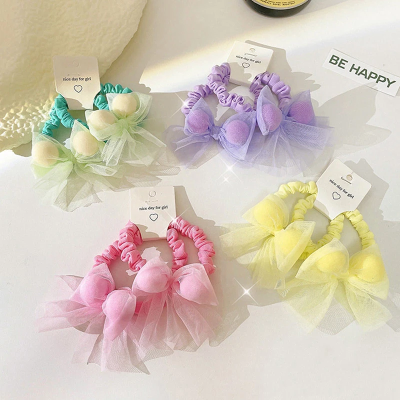 Children's Candy Color Bow Hair Rope Organza Hair Ties Cute Ponytail Holder Hair Accessories For Girl Elastic Rubber Hair Bands