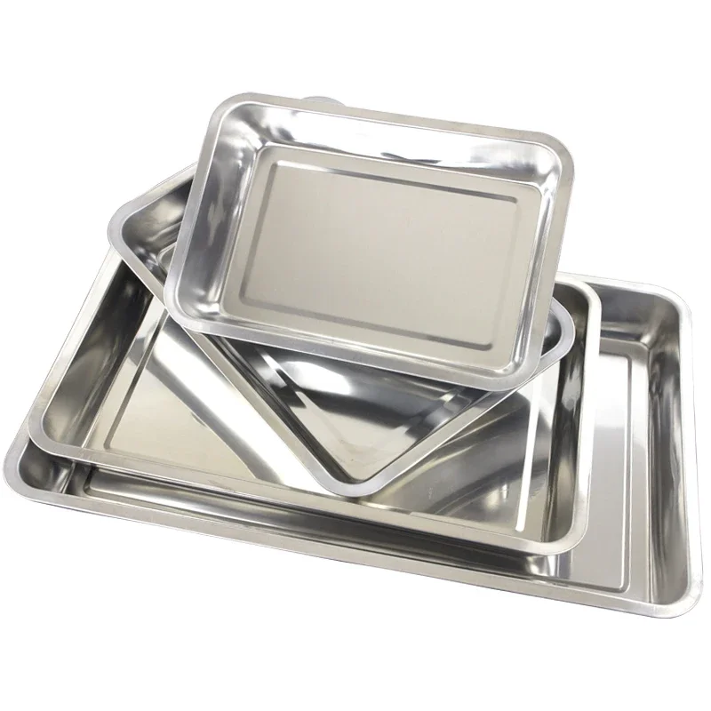 304 Stainless steel Storage Trays square plate Thick pans Rectangular tray Barbecue Deep rice dishes