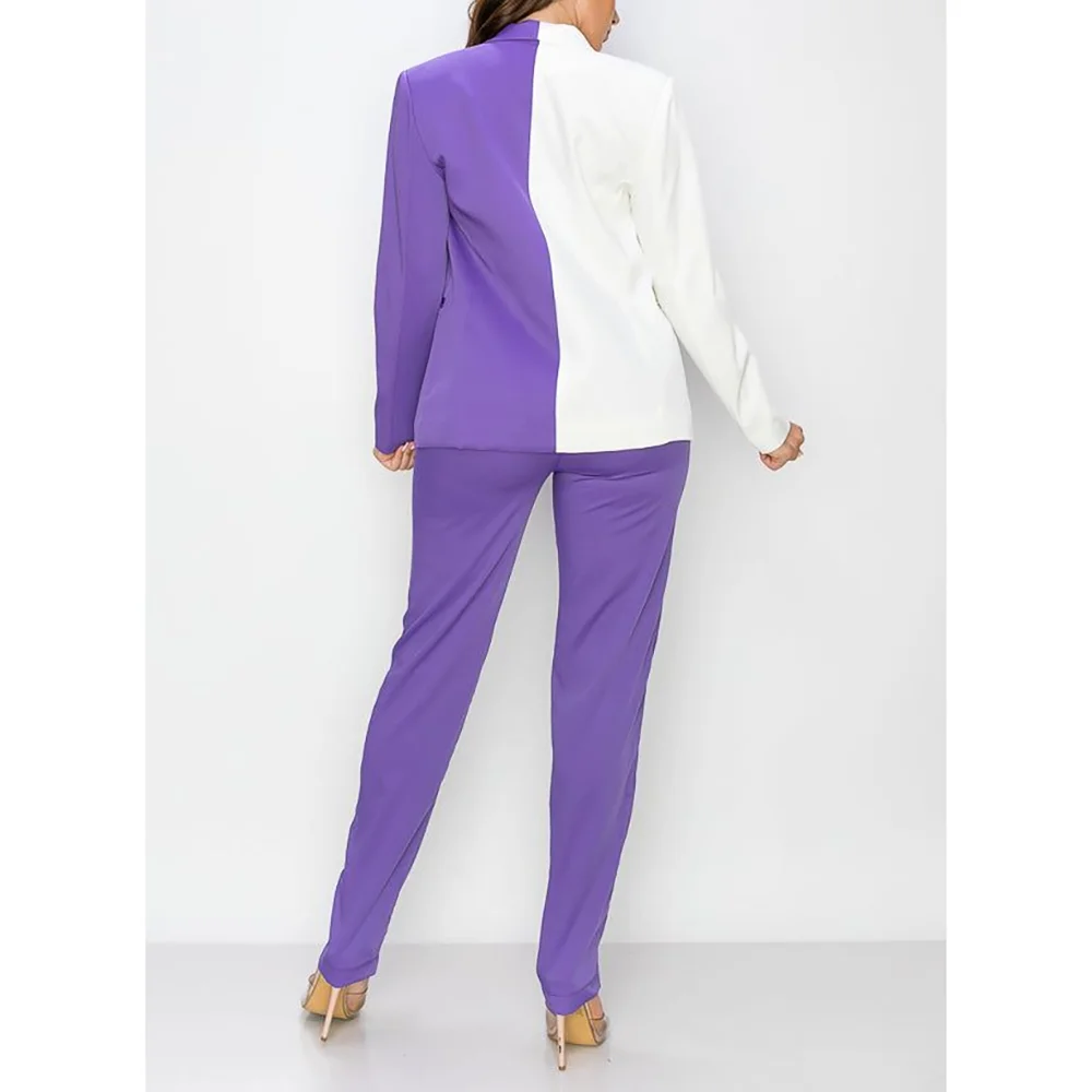 Fashion Patchwork Double Breasted Woman Suits 2 Pieces Blazer+Pants Set Formal Party Sets Office Lady Daily Sets