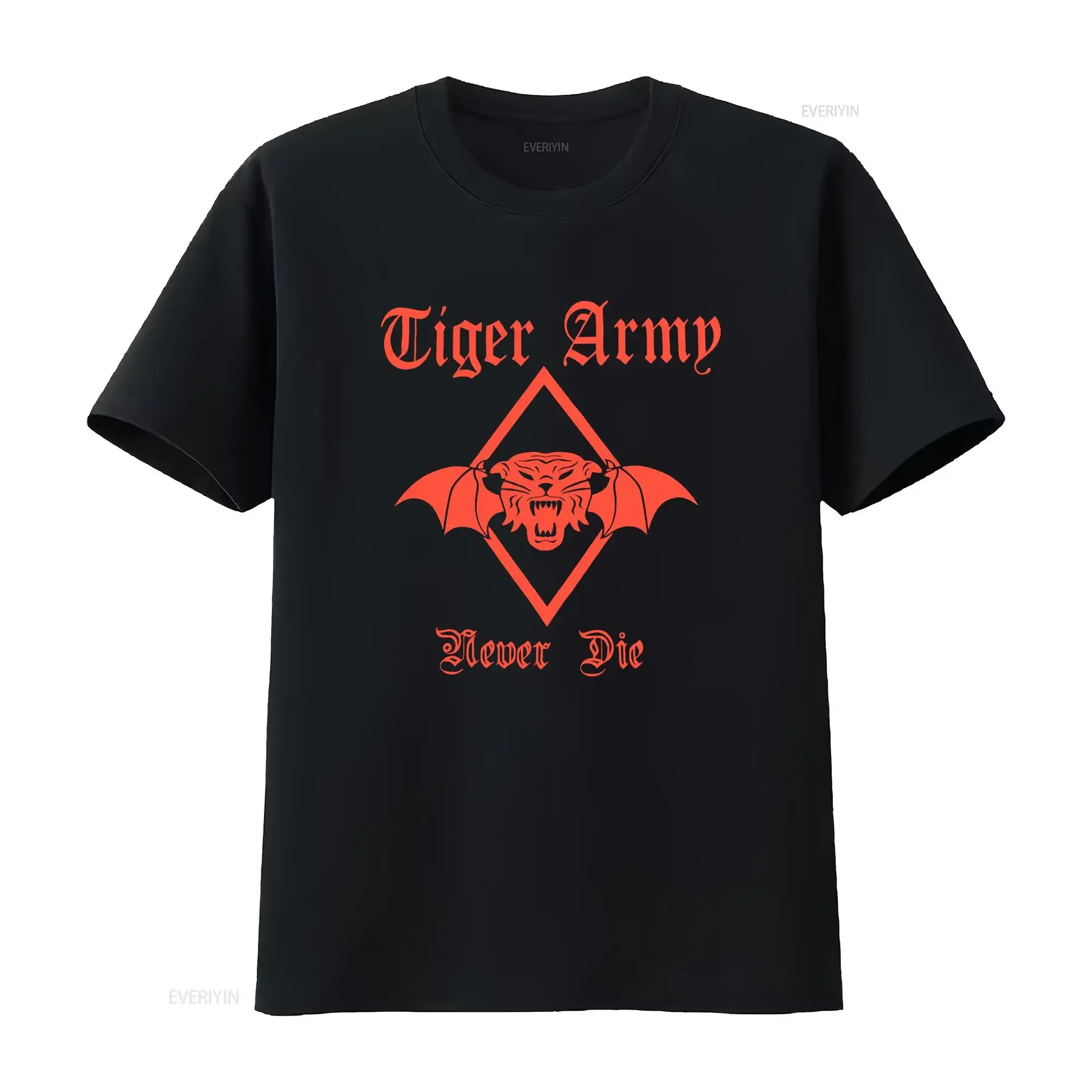 Tiger Army Vintage 90s Never Die 1999 camiseta negra de todas las tallas AG2320 vintage lavado cómodo Top para uso diario streetwear