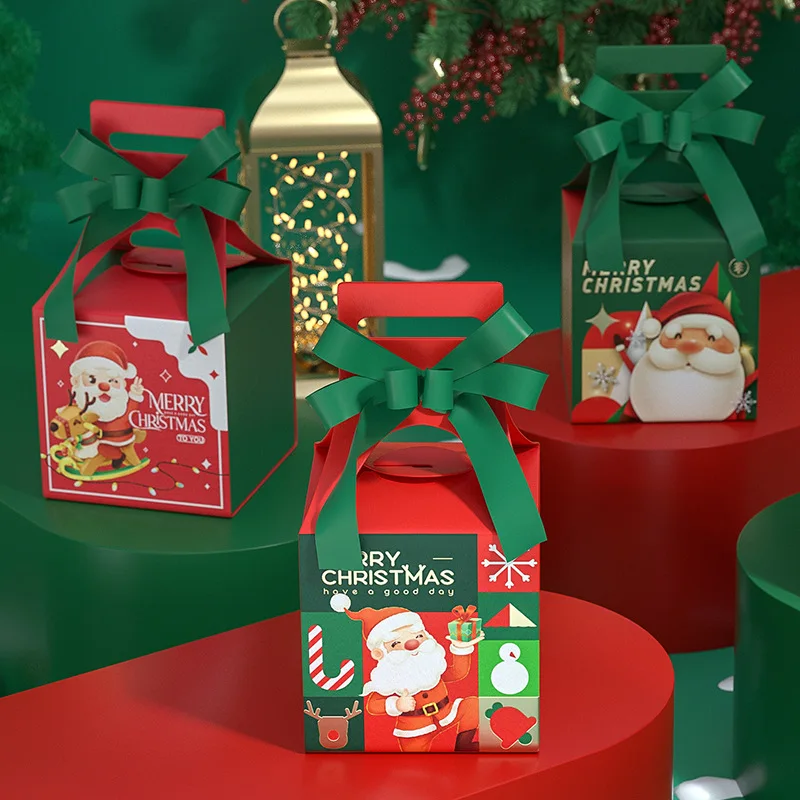 Merry Christmas Candy Transparent Paper Box Santa Elk Gift Handheld Packaging Box Cute Cartoon Candy Cookie Box Home Decor