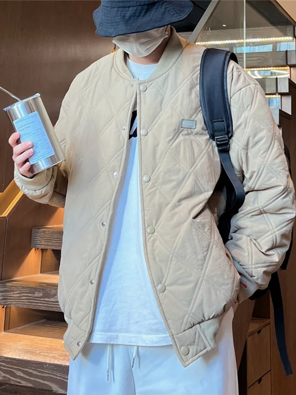 

Мужская зимняя куртка оверсайз с ромбовидным узором, хлопковая, теплая, повседневная, модная, в городском стиле, на молнии, с длинными рукавами