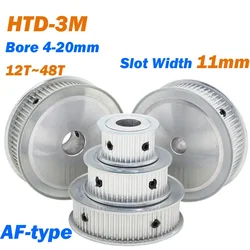 HTD-3M Timing Belt Pulley AF-type 12T/14T/15T/16T/17T/18T/19T/26T/28T/38T/44T/48T Bore 4-20mm For 10mm Width Timing Belt