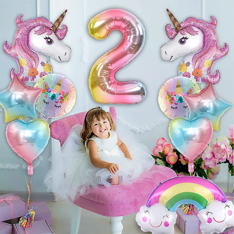 10pcs Unicorn Foil Balloons Set Digit 1-9 Macaron Rainbow Cloud Balloons Baby Shower Wedding Girls Birthday Party Decorations