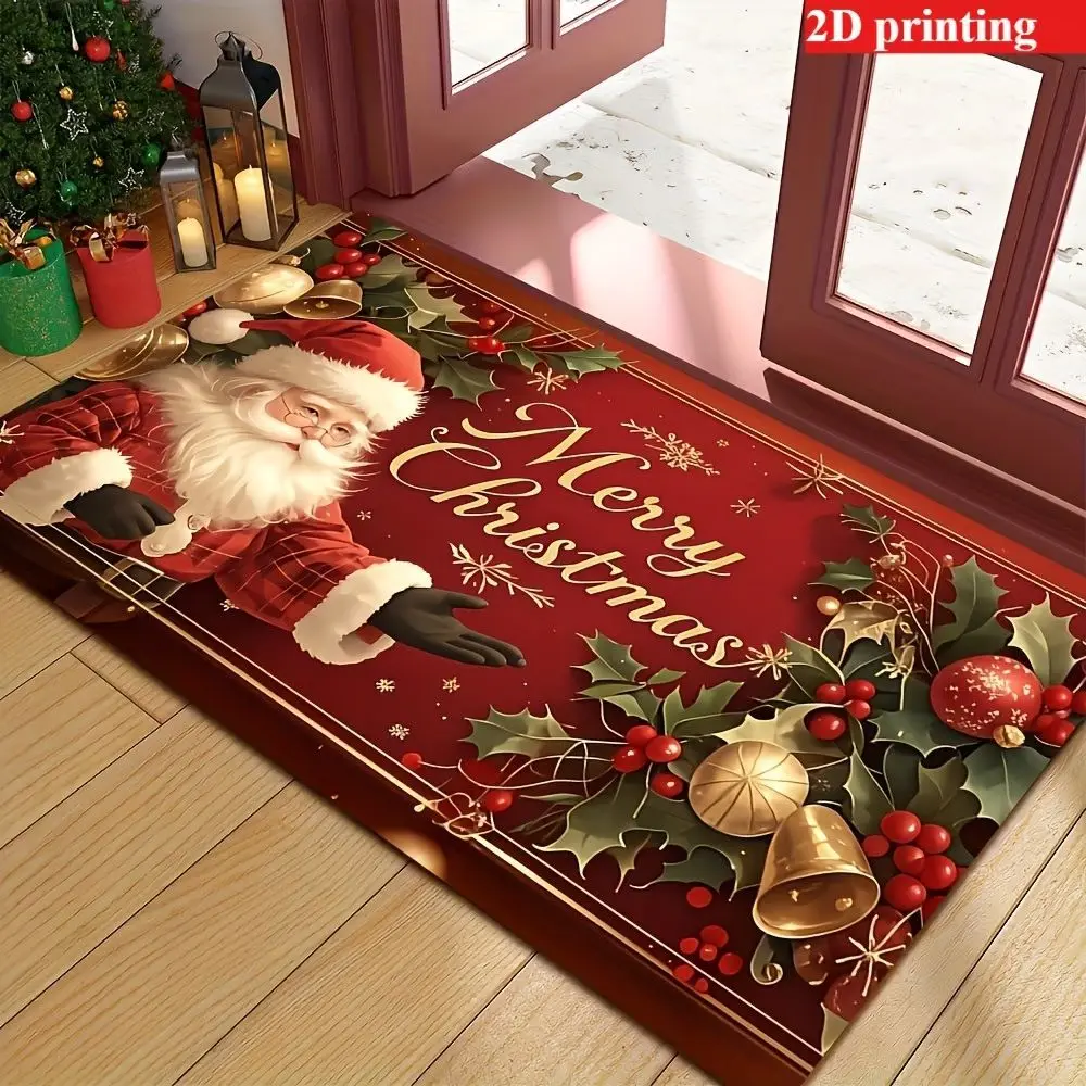 Christmas Door Mat Winter Gnome Snowman Non Slip Short Plush Holiday Entrance Rug for Home Xmas Floor Decor Indoor Outdoor