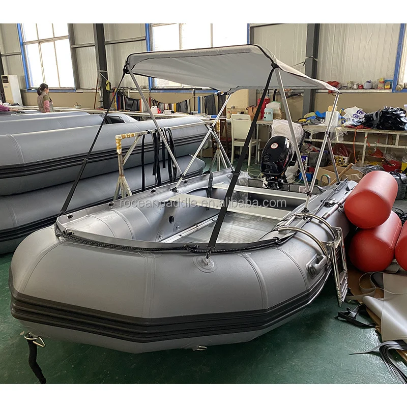 

Factory Inflatable Aluminum Floor Bottom Rubber Boat Custom Pvc Fishing Rescue Speed Rowing Boat With Bimini