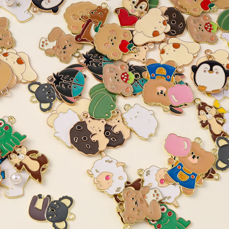 Leslie 10pcs Enamel Animal Charms Bear Duck Frog Penguin Pendant for Jewelry Making DIY Necklaces Earrings Jewelry Finding