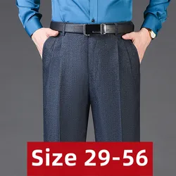 Pantalones de traje de Cachemira de lana de cintura alta para hombre, pantalones de vestir plisados dobles para hombre, pantalones de negocios formales, talla 29-50, 52, 54, 56, invierno y otoño