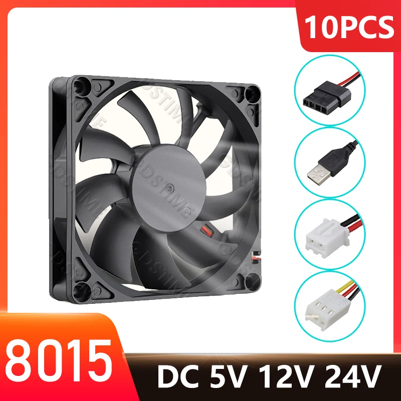 10Pcs Gdstime 80mm 80x15mm Computer Case Cooler 8015 Dual Ball Fan DC5V 12V 24V Exhaust Cooling Fan For Outdoor BBQ Mobile Stove