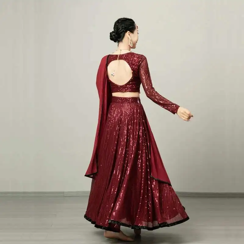 Iman Exotic Indian Dance Dress Ethnic Style Female Dance Dress Performance Photography Sari Top Large Swing Skirt Set - view 4