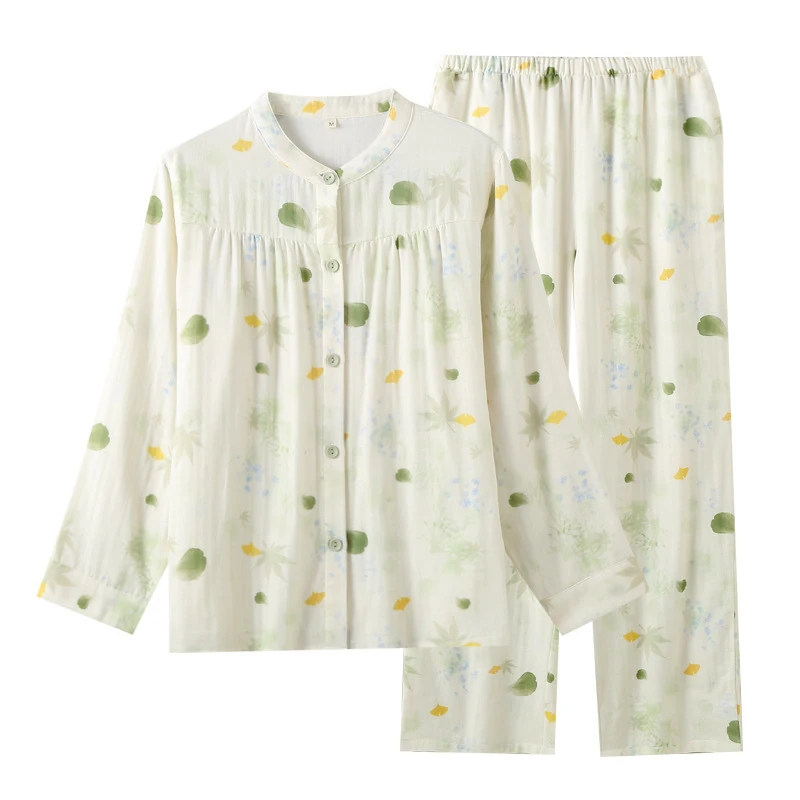2pcs Women's Pajama Set Minimalist Style 100% Cotton Double Layer Gauze Crew Neck Lightweight Loose Breathable Loungewear For Sp