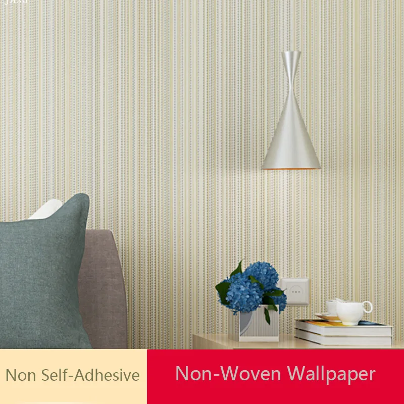 9.5M Non-Woven Wallpaper Minimalist Pure Color Vertical Thin Stripe Beige Bedroom Living Room Hotel Home Decoration Wall Sticker