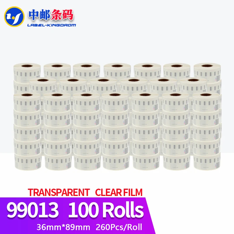 

100 Rolls Dymo Compatible 99013 Half Transparent Cleare Film Label 36mm*89mm 260Pcs for LW450 Turbo Printer