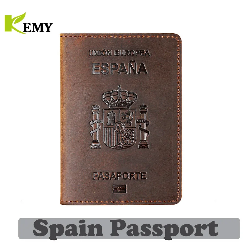 Kemy – étui de passeport en cuir véritable pour hommes et femmes, portefeuille de voyage, pour Espana, porte-carte de crédit, Vintage, haut de