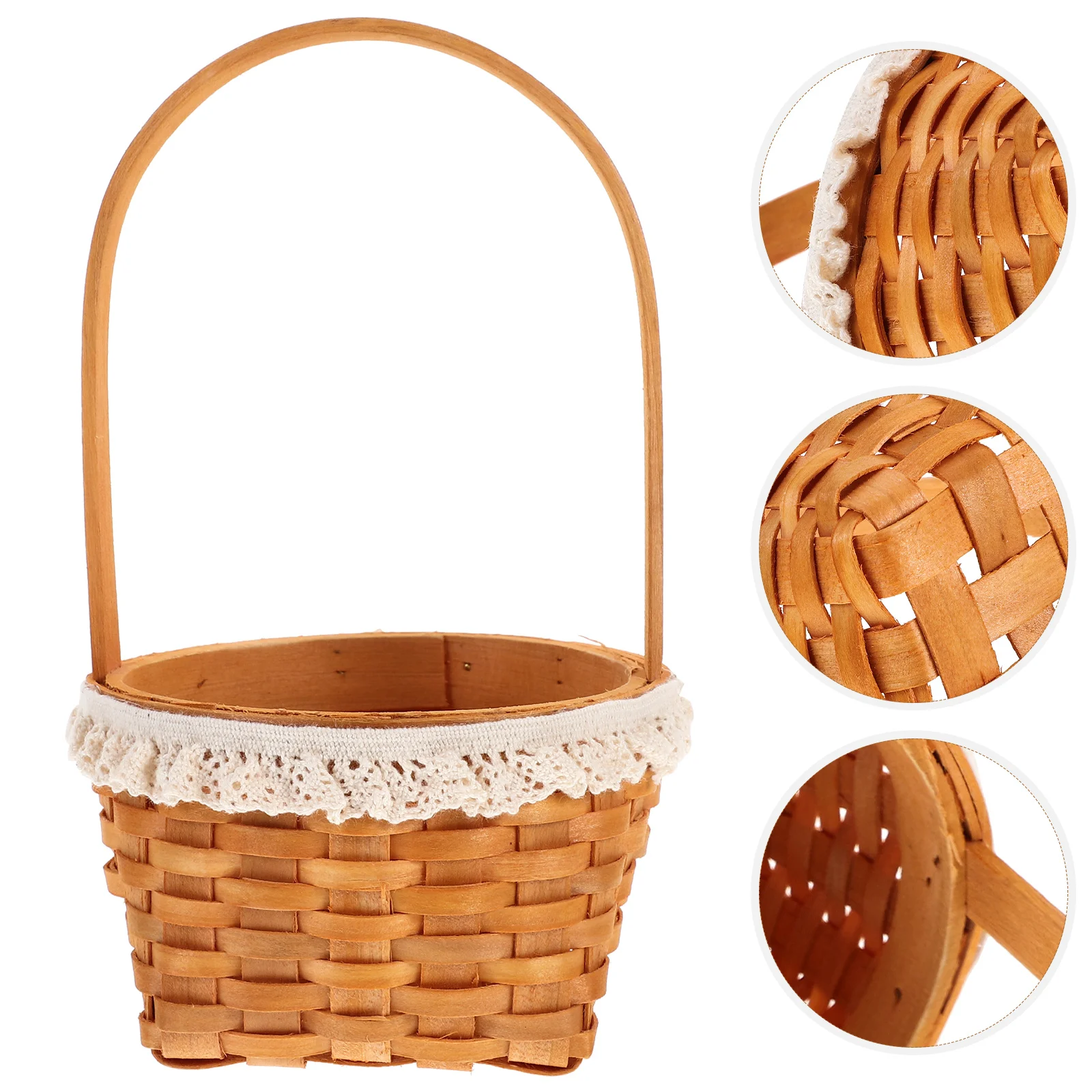 

Multifunctional Small Woven Storage Baskets Shallow Wooden Organizer Shelf Bins Decorative Bread Flower Basket For Home Bakery