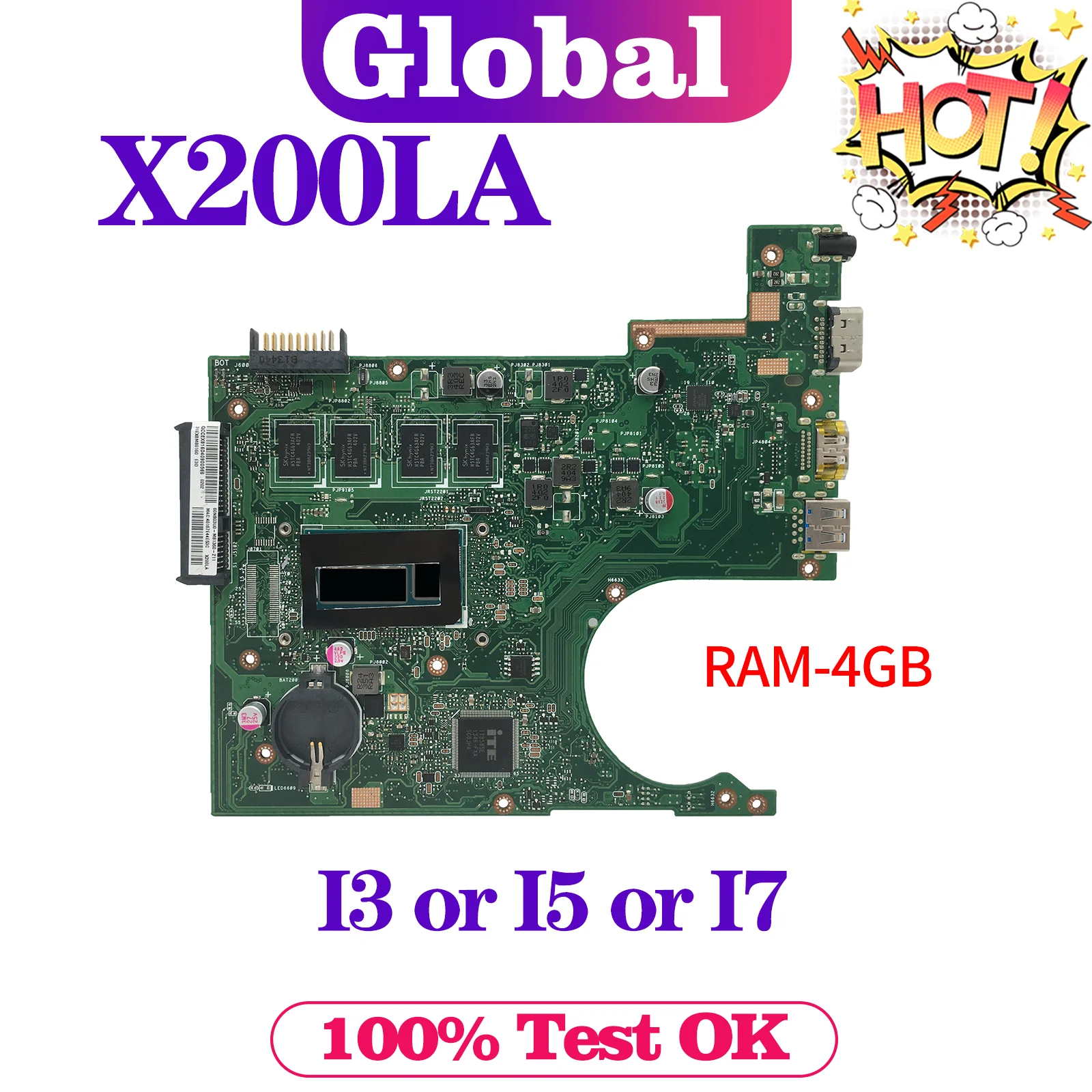 KEFU Mainboard For ASUS Vivobook F200LA F200L X200L X200LA Laptop Motherboard I3 I5 I7 4th Gen 4GB/RAM LVDS OR EDP MAIN BOARD