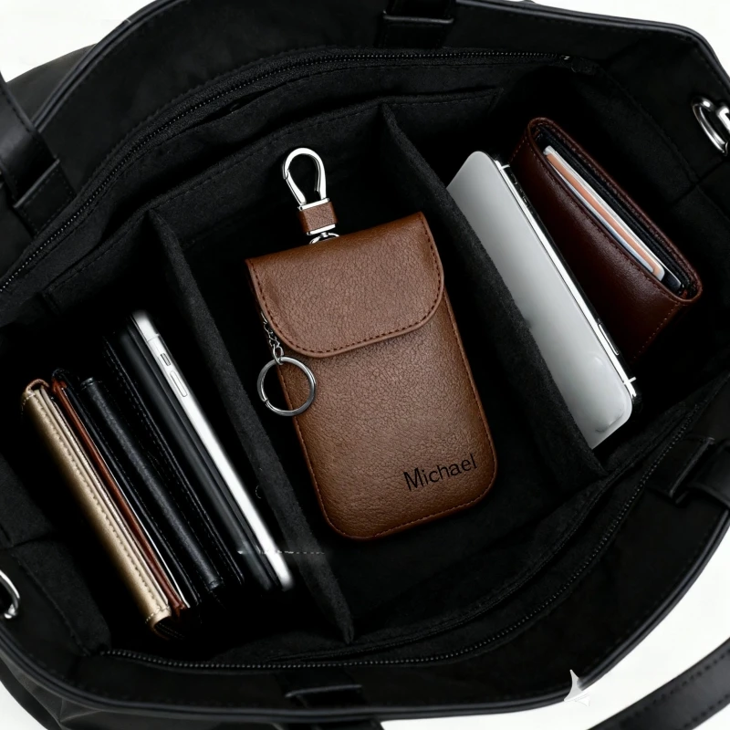 Personalisierter Faraday-Autoschlüsselanhänger in Macaron-Farben, Diebstahlschutz RFID-Signalblockierende Tasche für Weihnachtsgeschenke – Detail 4