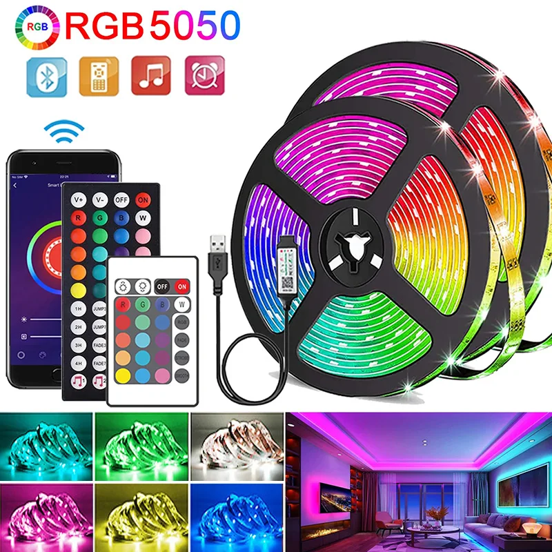 Diody na wstążce LED USB RGB 5050 lampka Led z kontrola aplikacji Bluetooth elastyczna podświetlenie TV 5V dioda LED do dekoracji pokoju